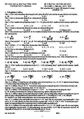 Đề thi kiểm tra Chuyên đề lần 2 môn Vật lý Lớp 11 - Mã đề 132 - Năm học 2019-2020 - Trường THPT Liễn Sơn